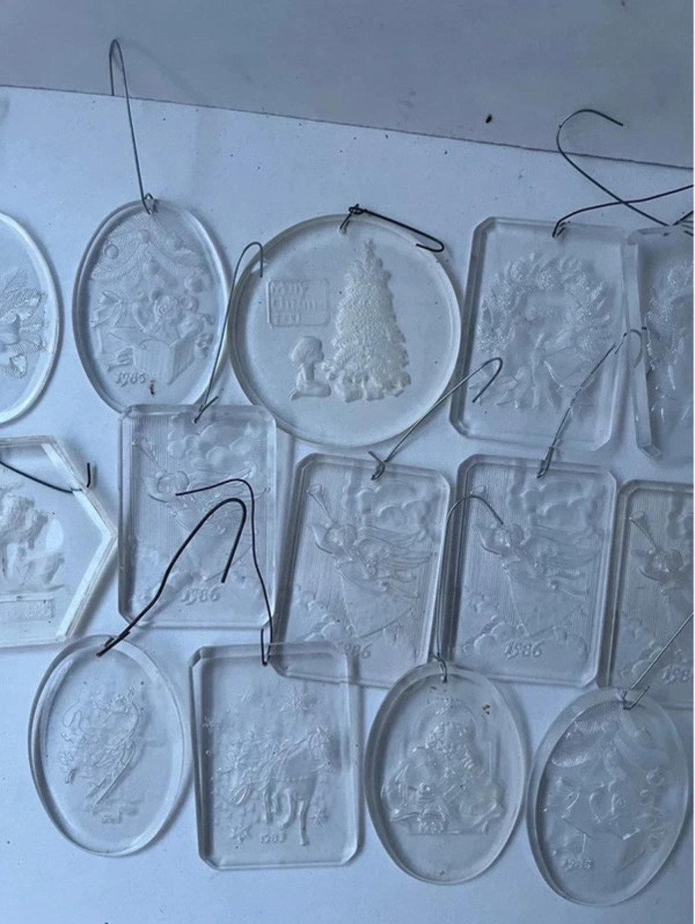 Lot of 14 vintage Clear Dated Christmas Tree Ornaments Bear Santa Snow Tree